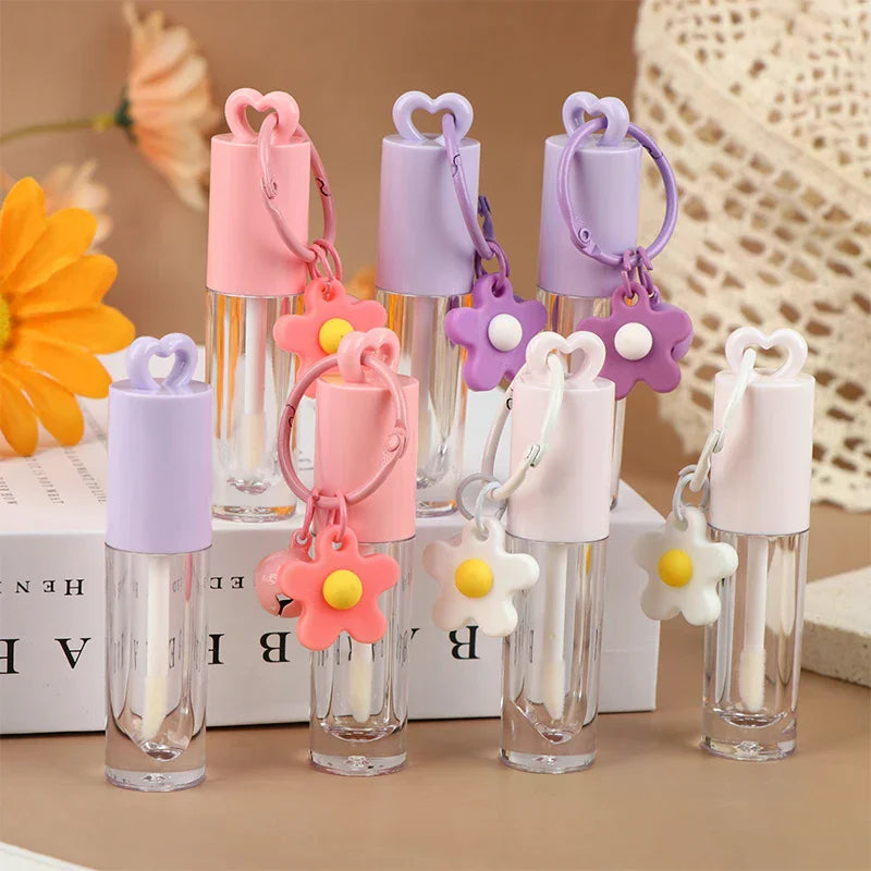 Pink Heart-shaped Lip Enamel Tube Keychain Brush Rod Gloss Empty Qme