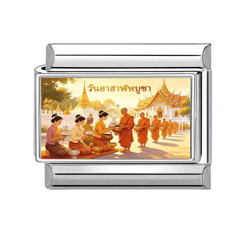 Floating Water Lanterns offer sacrifices Buddhist Lent Charms Italian Links Fit 9mm Bracelet Stainless Steel DIY Making Jewelrys Qme Style 5
