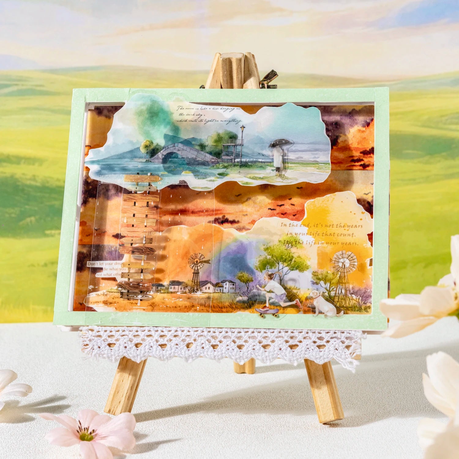 6 Designs Scenery Under Clouds Theme PET Stickers for Scrapbooking DIY Frame Collage Decoration laptop Phone Qme