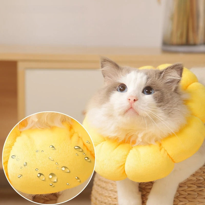 A Sunflower Pet Elizabethan Collar Adjustable Soft Plush Anti-Bite Anti-Lick Wound Healing Surgery Recovery Collar for Cats Dogs Qme