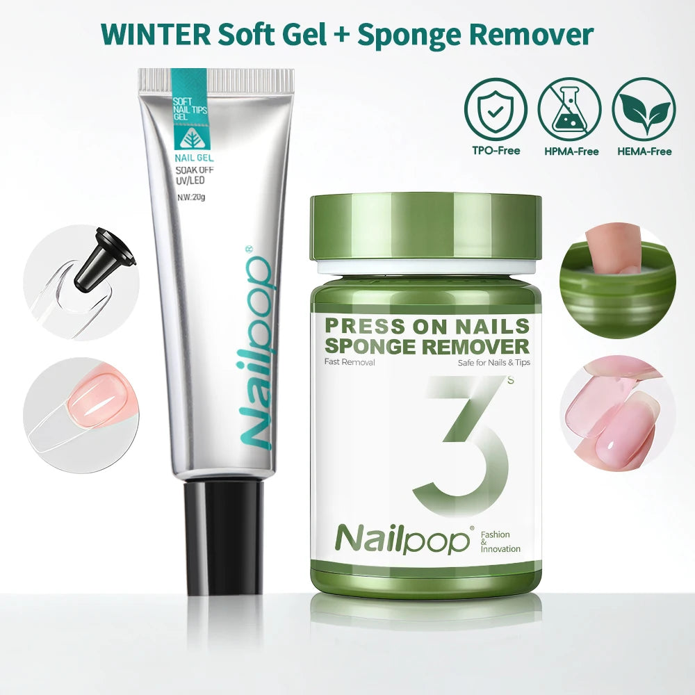 Nailpop Soft Nail Tips Gel Summer Flat-end Winter Pointed-tip Vitamin Qme Winter and Remover