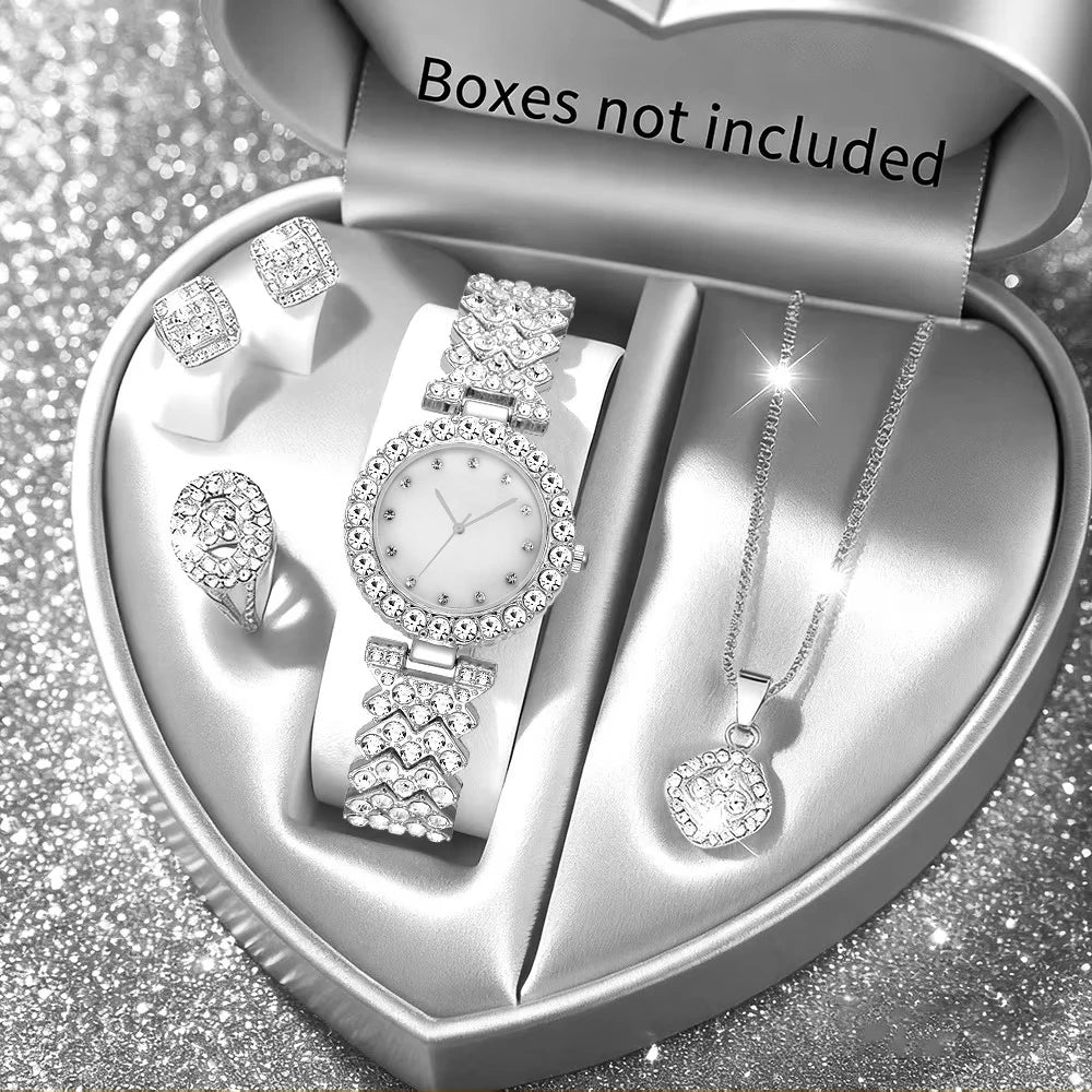 2026 Fashion Roman pattern diamond inlaid women's watch quartz watch bracelet women's watch set Qme Silver D No Box