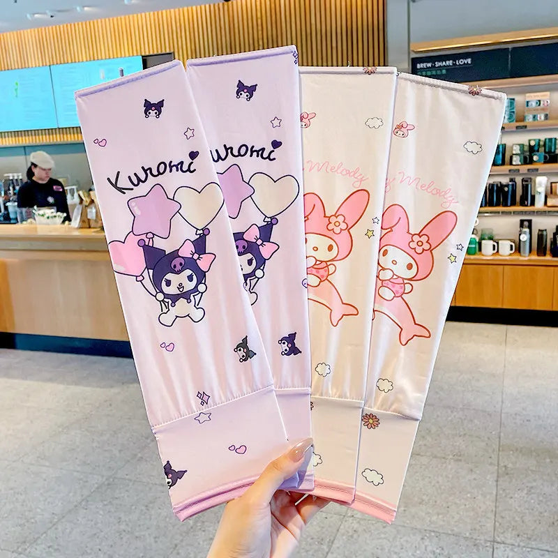 Hello Kitty Kuromi Sun Protection Arm Sleeves—Breathable Cooling Arm Sleeves for Students—UV-Protective Cooling Silk Arm Sleeves Qme 12