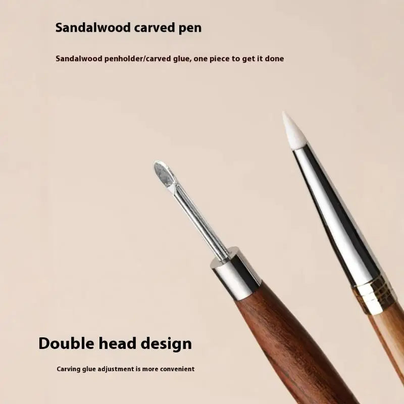 Wood Double Headed Nail Art Brush Carving Flower Painting Pen Mixing Qme