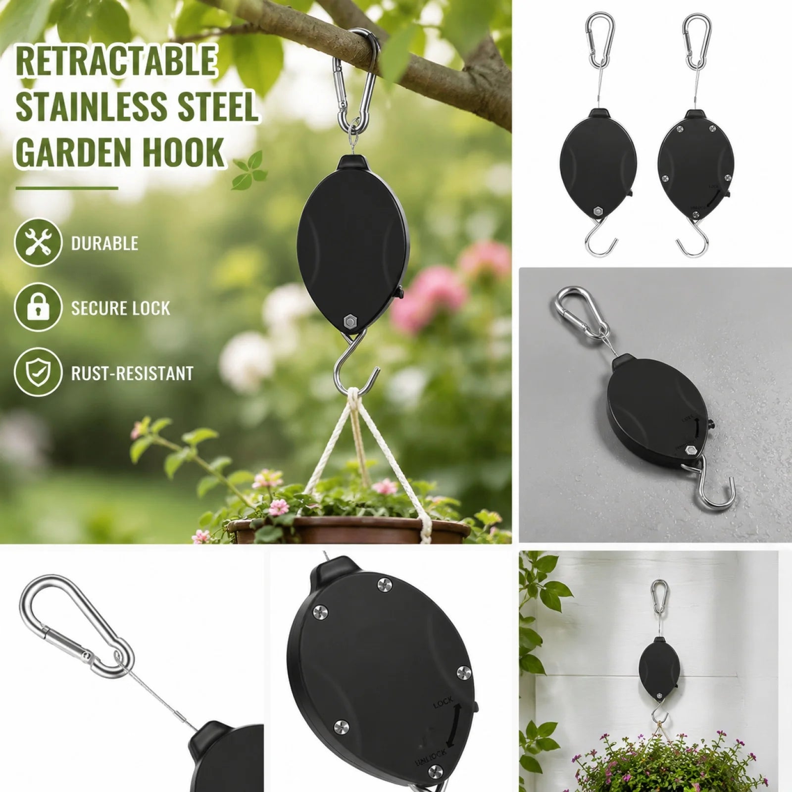 Pulley Retractable Plant Hanger Easy Reach Hanging Flower Basket For Garden Baskets Pots and Birds Feeder Multipropose Hook Qme