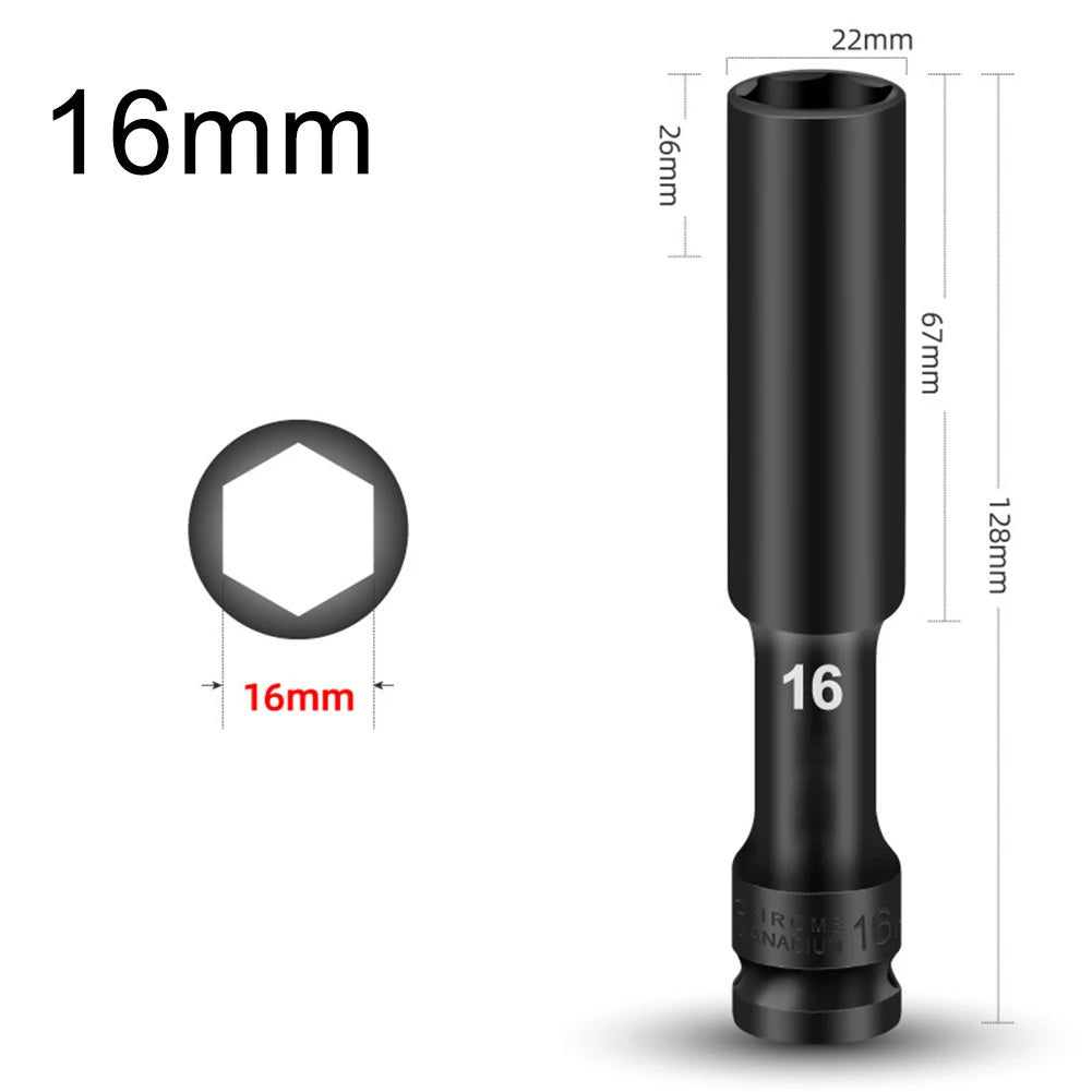 1/2 Drive Socket Wrench Hex Socket Head 8-24mm Adapter Spanner Converter Replacement Parts Tire Removal Tools Accessories Qme 16mm