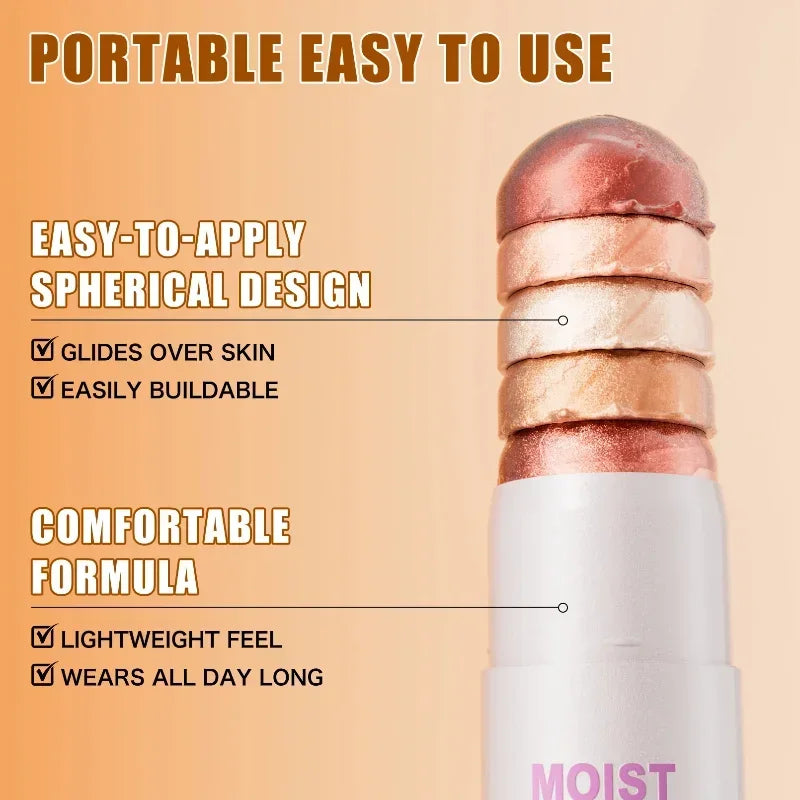Natural Brightening 1pc Highlighter Stick Natural Brightening Face Contour & Highlight Makeup, Medium Coverage, Water-Resistant Qme