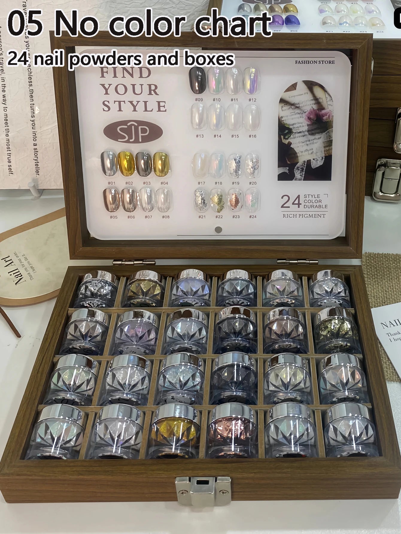 24-color Nail Polish Magic Mirror Powder Storage Box Cards Aurora Qme 05 Colorless Card