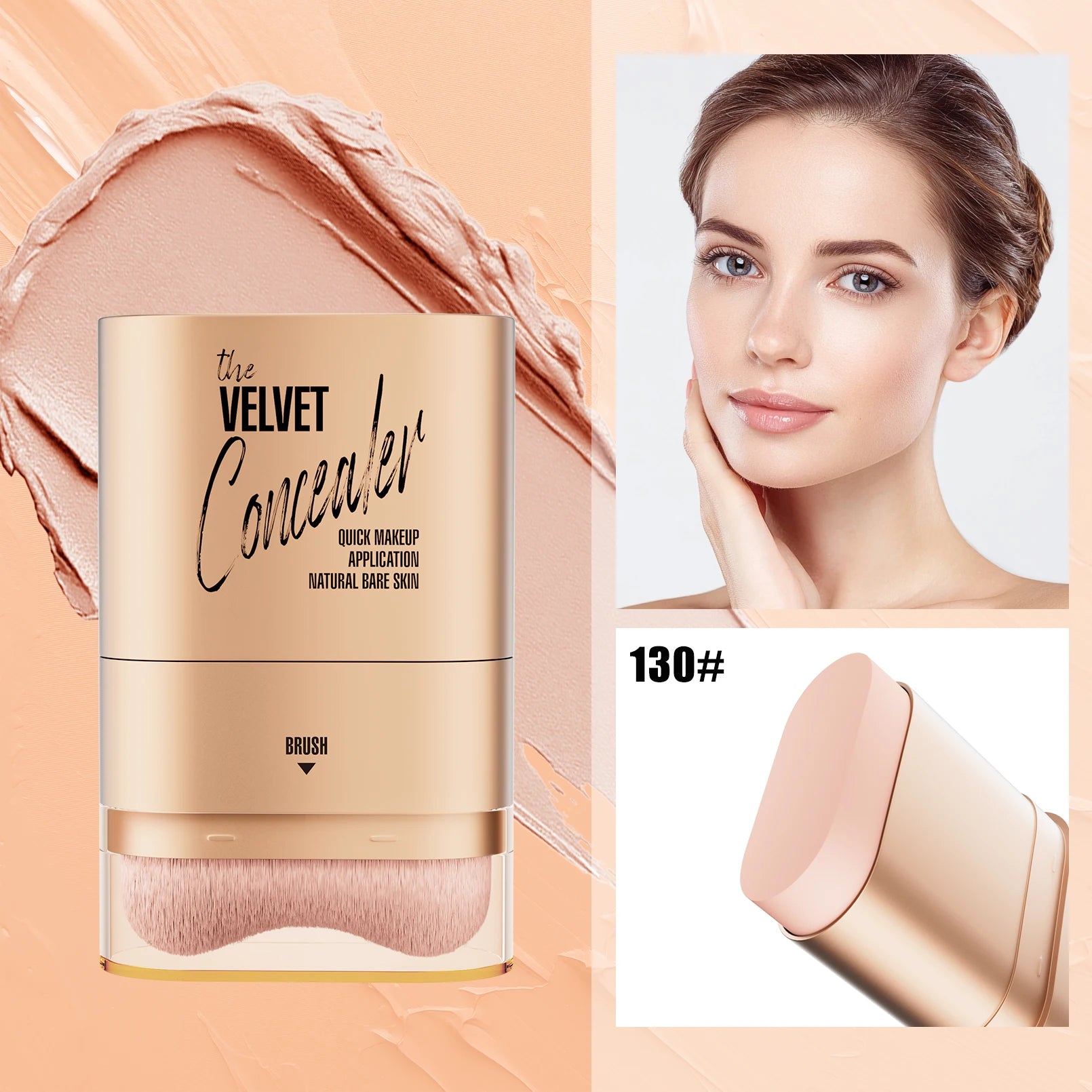 2-in-1 Concealer and Foundation Stick, Covers Dark Circles, Waterproof and Sweat-Resistant, Creates Flawless-Looking Makeup Qme 9518-130