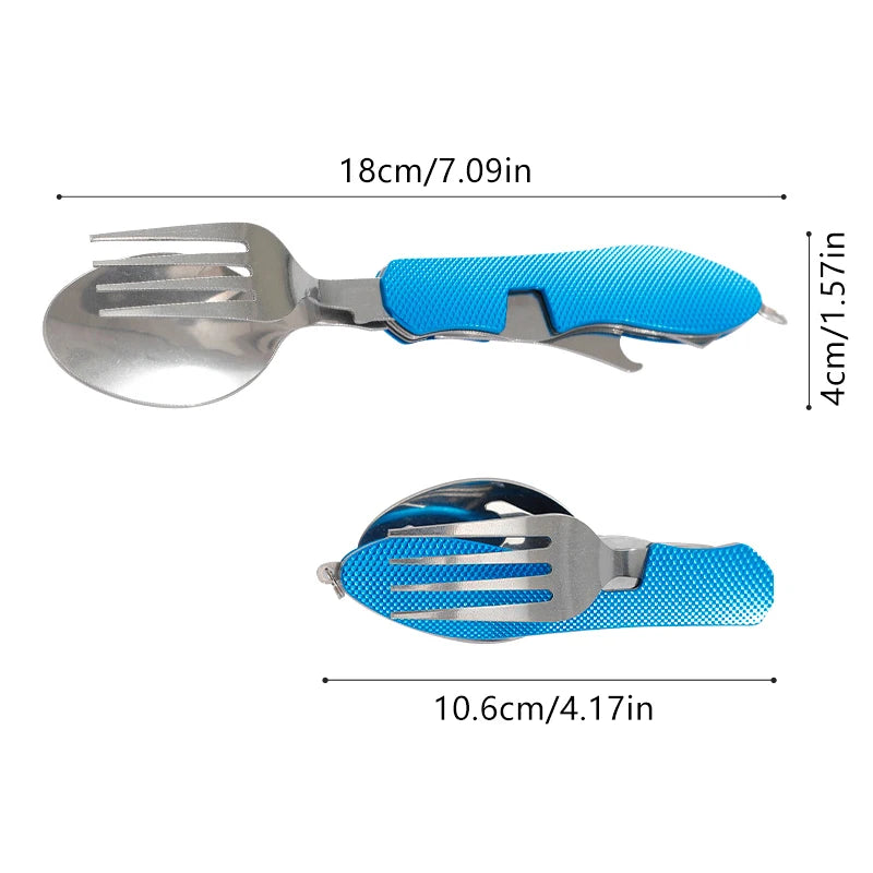 1 Tableware Foldable Stainless Steel Fork Spoon Knife Bottle Opener Qme