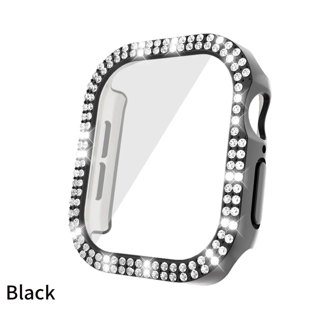 Bling Glass+Cover For Apple Watch 10 46mm 42mm Diamond Hard PC bumper+Screen Protector Case iwatch series 10 42 46mm Accessories Qme black For serise 10 42mm