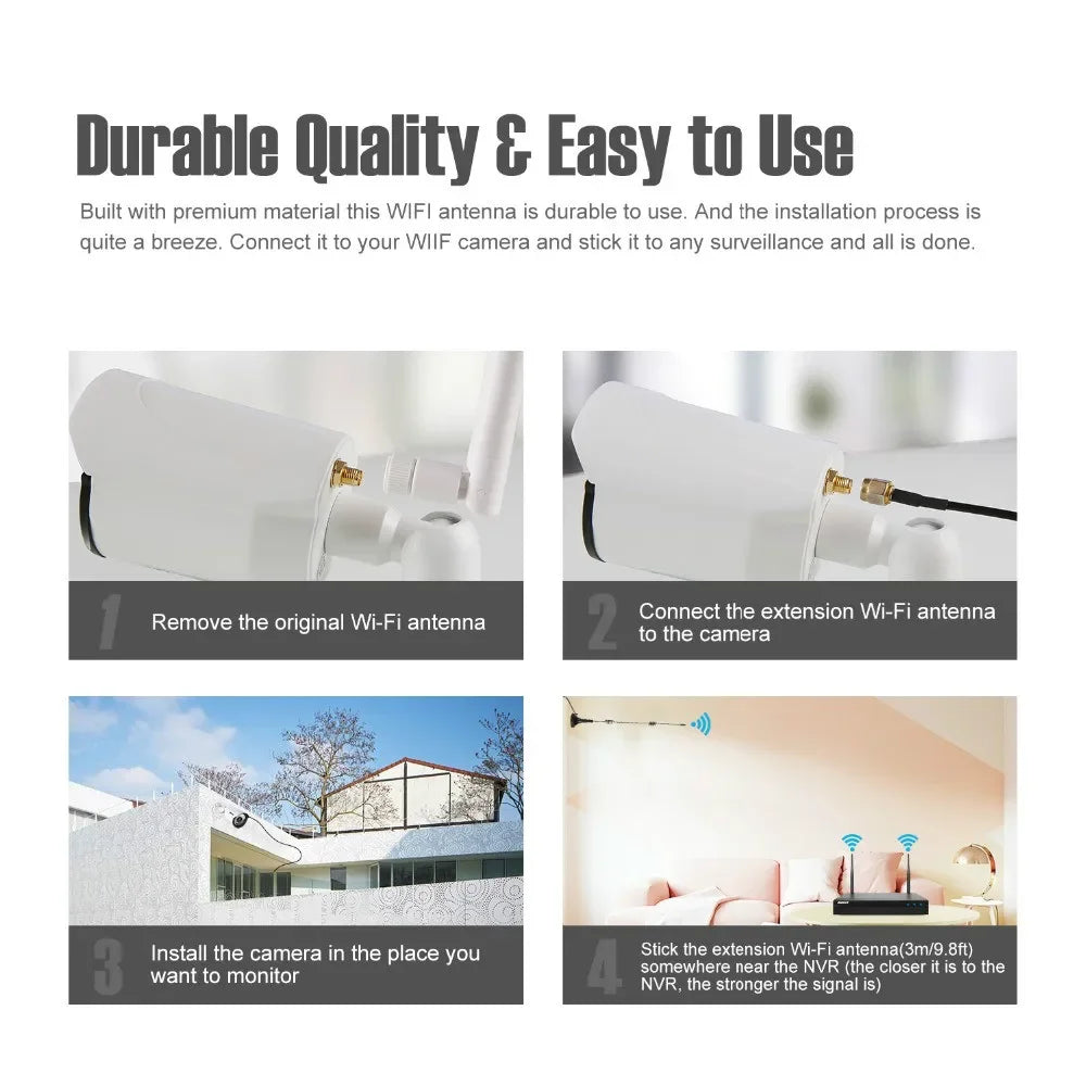 ESCAM 3M 9.8ft 7dBi WIFI Antenna Extension Cable With Magnetic Base Reduce the distance between Cameras And NVR Enhanced Signal Qme