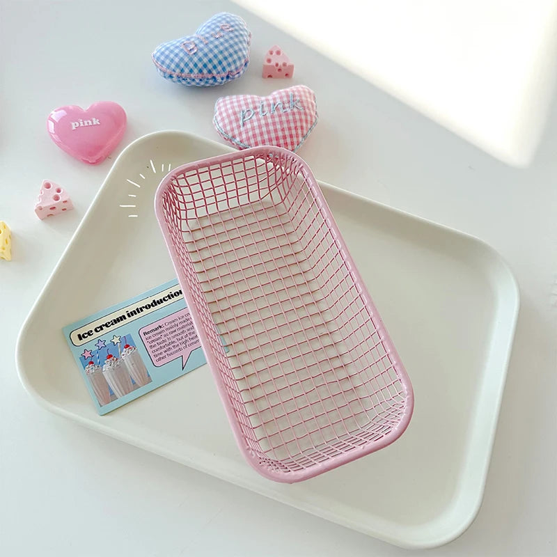 Metal Sundries Organizer Basket Photocard Caseoffice Stationery Home Qme Pink