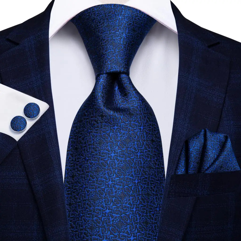 Hi-tie Navy Blue Floral Striped Silk Elegant Tie Men Groom Wedding