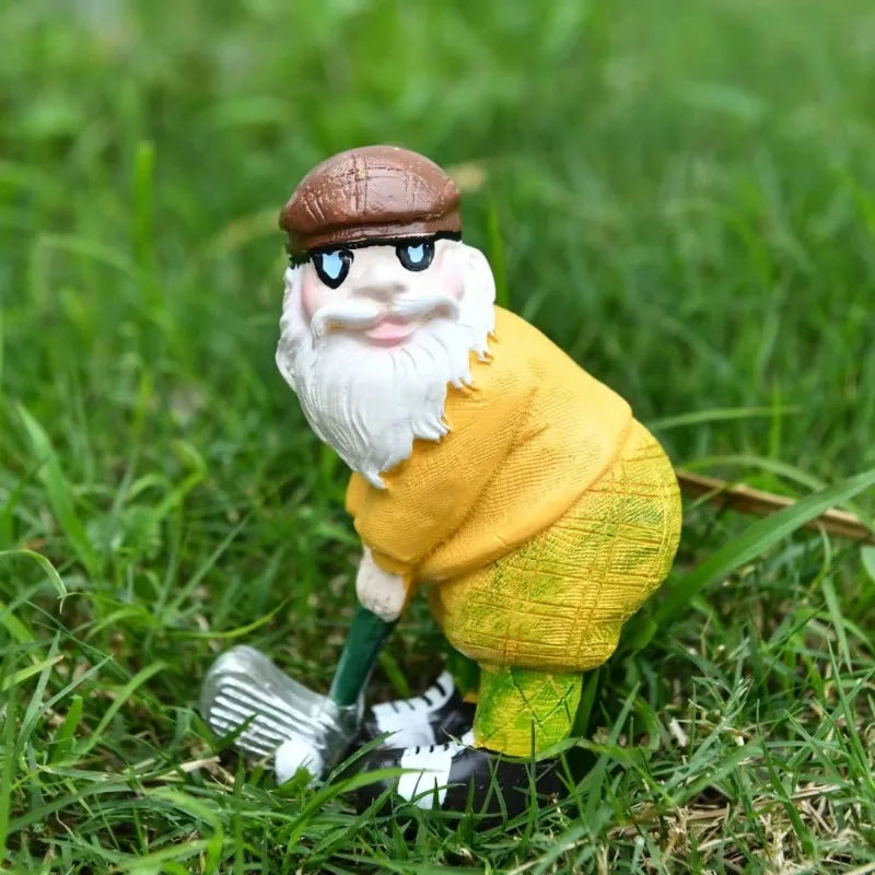 Dwarf Garden Statue Golf Elderly Resin Ornament Outdoor Decor Lawn Qme