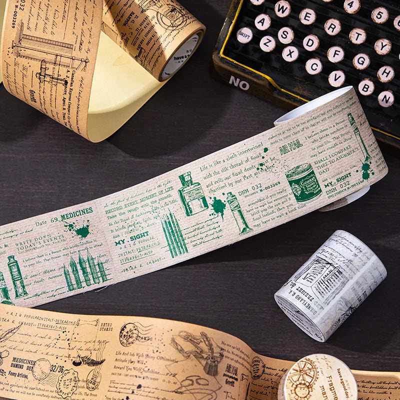 1 Roll Vintage Manuscript Washi Tape for Journal Scrapbooking DIY Collage Art Phone Case Notebook Decoration Supplies Qme