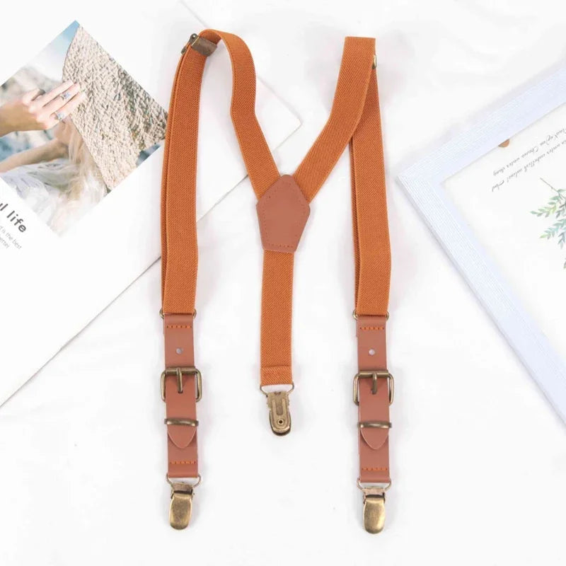 Kids Suspenders Tuxedo Y-back 3 Clips Adjustable Elastic Trouser Qme camel