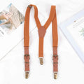 Kids Suspenders Tuxedo Y-back 3 Clips Adjustable Elastic Trouser Qme camel