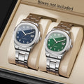 Hot Sale 2Pcs Silver Men's Watch Set, Blue & Green Dial Arabic Numeral Watches, Casual Style Qme 2PCS No Box
