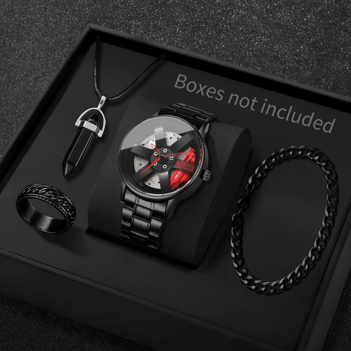 4PCS Fully automatic non mechanical watch men's car wheel hub quartz watch Korean version trendy student watch Qme A Red Without Box