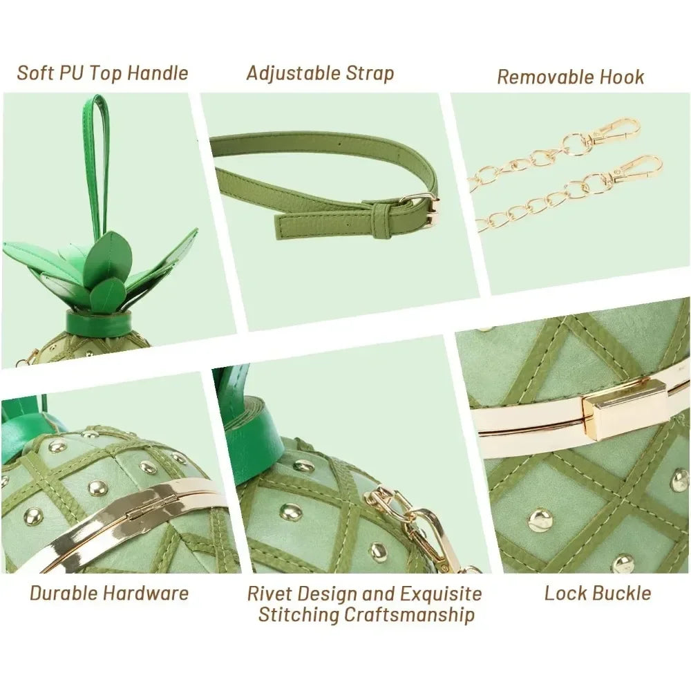 Women Pineapple-Shaped Crossbody Bag PU Leather Rivets Chain Strap Shoulder Bag Tote Novelty Handbags Summer Beach for Girls Qme
