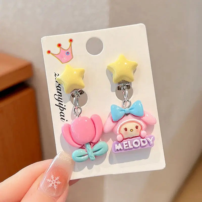 Hello Kitty Kuromi Cartoon Ear Clips Discomfort-free Fake Earrings Qme 1