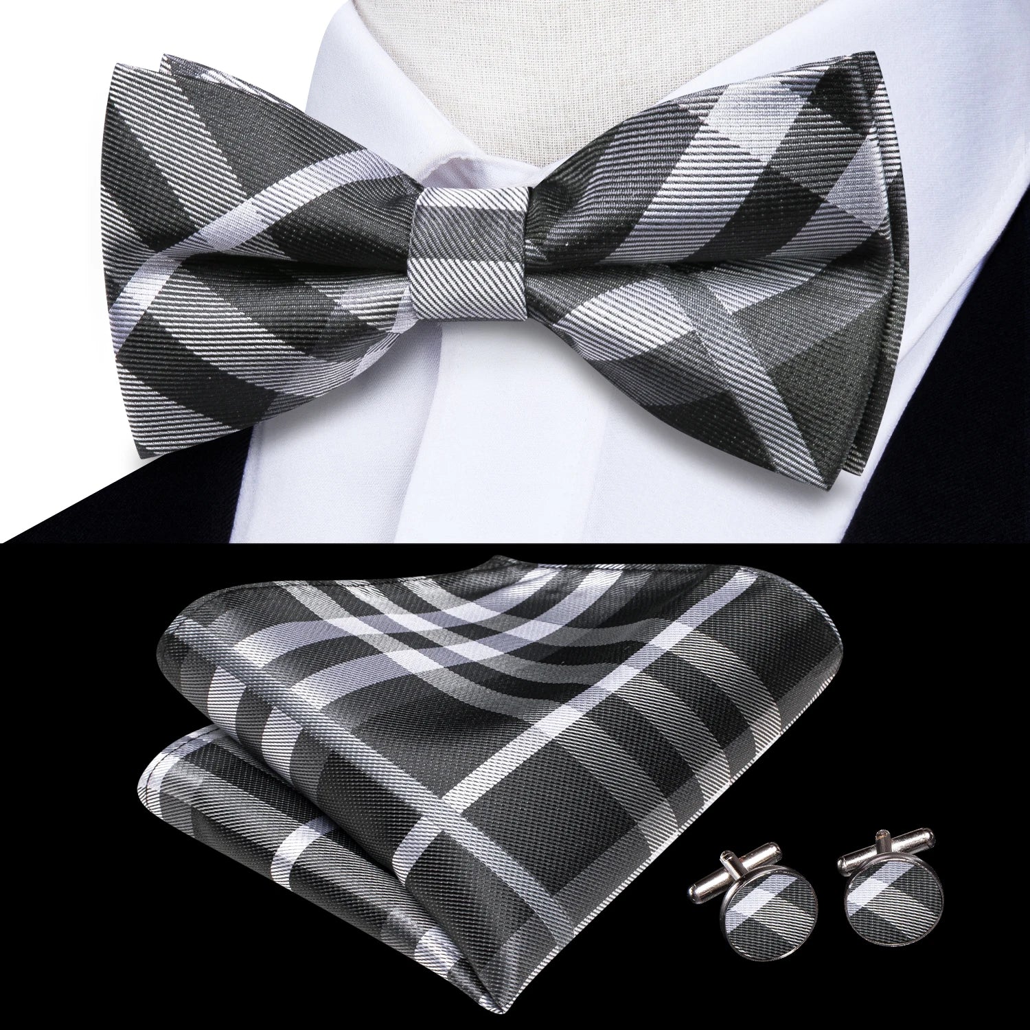 Hi-tie Dusty Pink Silk Mens Solid Sage Green Pre-tied Bow Tie Hanky Qme LH-2592