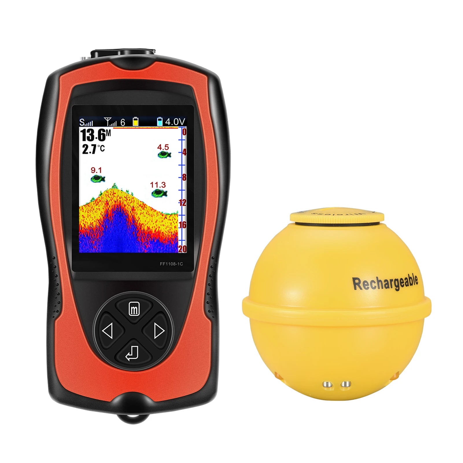 Sounder Fishfinder Portable Fish Finder Transducer Sonar Sensor LCD Screen Sounder with Fish Attractive Lamp Qme