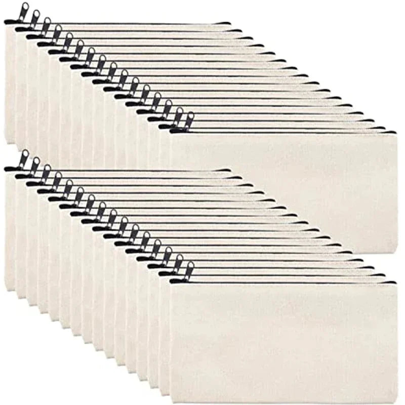 10/20/40/60PCS Canvas Zipper Bags Multifunctional Blank DIY Craft Pouches Pencil Bags Case Pouch For Home School Travel Qme