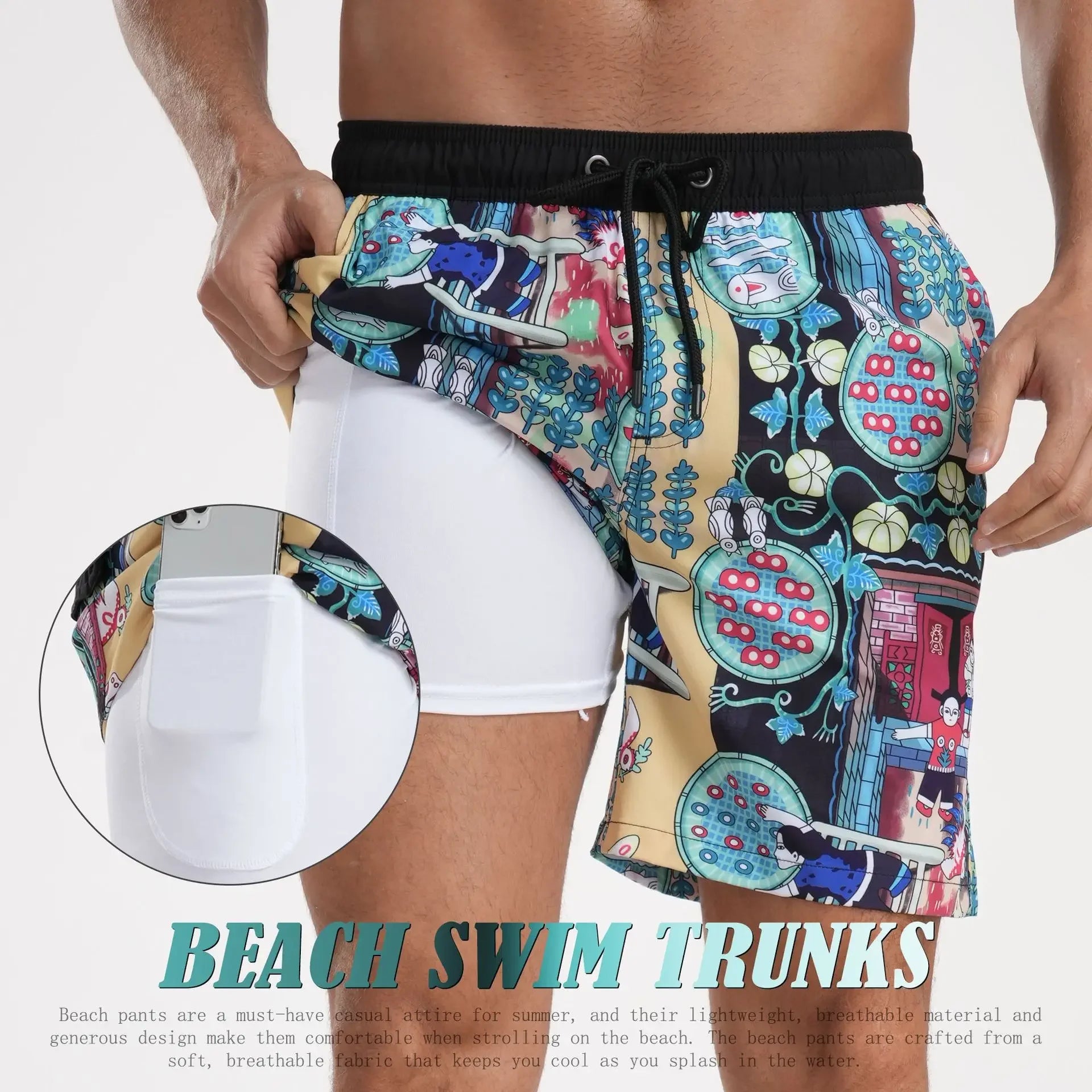 Men's Casual Large Size Beach Pants Corner Milk Silk Inner Street Clothing Breathable Soft Casual Daily Streetwear Short Men Qme