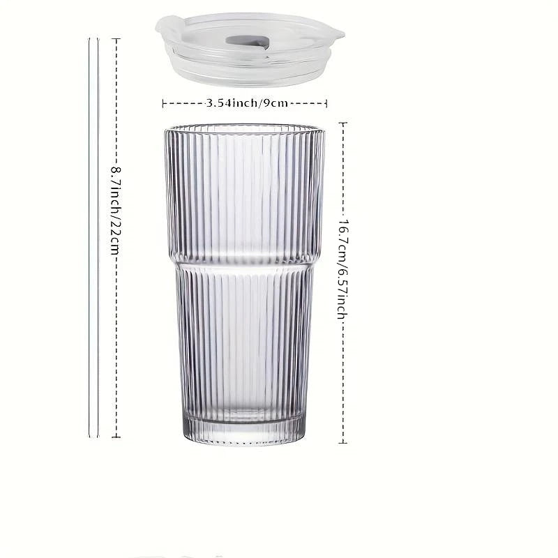 Large Capacity Stripe Glass Coffee Cup With Lid Cover Straw Transparent Drinking Glasses For Juice Iced Coffee Mugs Drinkware Qme