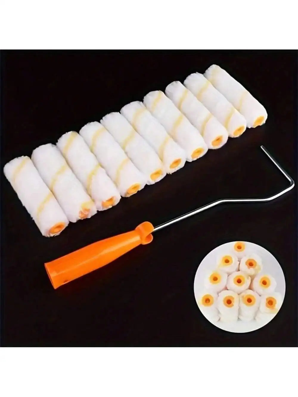 Small Paint Roller 10 4-Inch Mini Covers Long-handle Frame Metal Qme 1 set