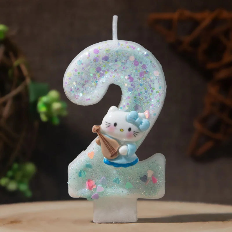 Hello Kitty Number Birthday Candles 0-9 Cartoon Cake Topper Decor Qme