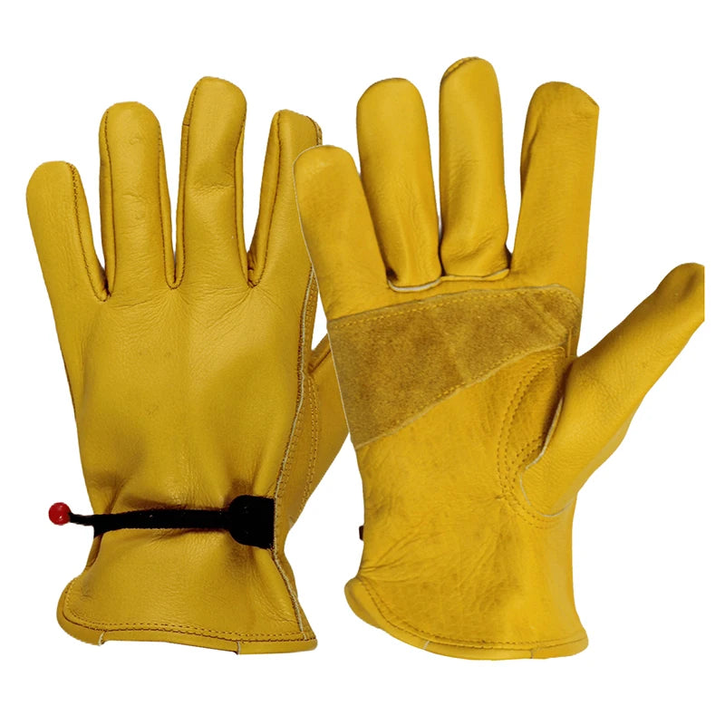 Yellow Cowhide Safety Gloves Heavy Duty Stretchable Welding Driving Qme