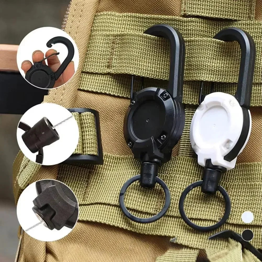Retractable Heavy Duty Pull Reel Carabiner Key Chains Strong Steel Wire Rope Buckle Spring Key Ring Outdoor Sporty Keychain Tool Qme