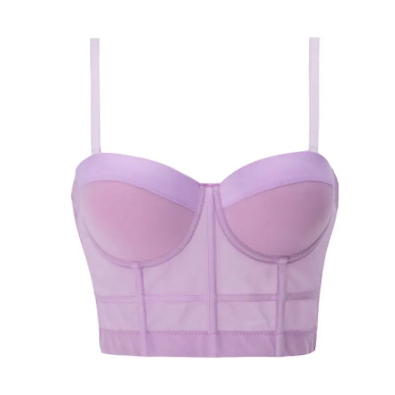 Mesh Push Up Bralet Women's Corset Bustier Bra Night Club Party Long Cropped Top Vest Plus Size Tank Top Women White Corset Qme PL M