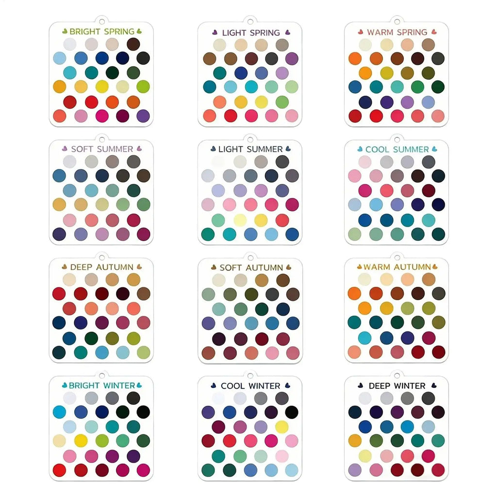 Seasonal Color Selection Cards 12 Piece Seasonal Clear Acrylic Season Color Analysis Template Cards for Clothing Outfits Makeup Qme