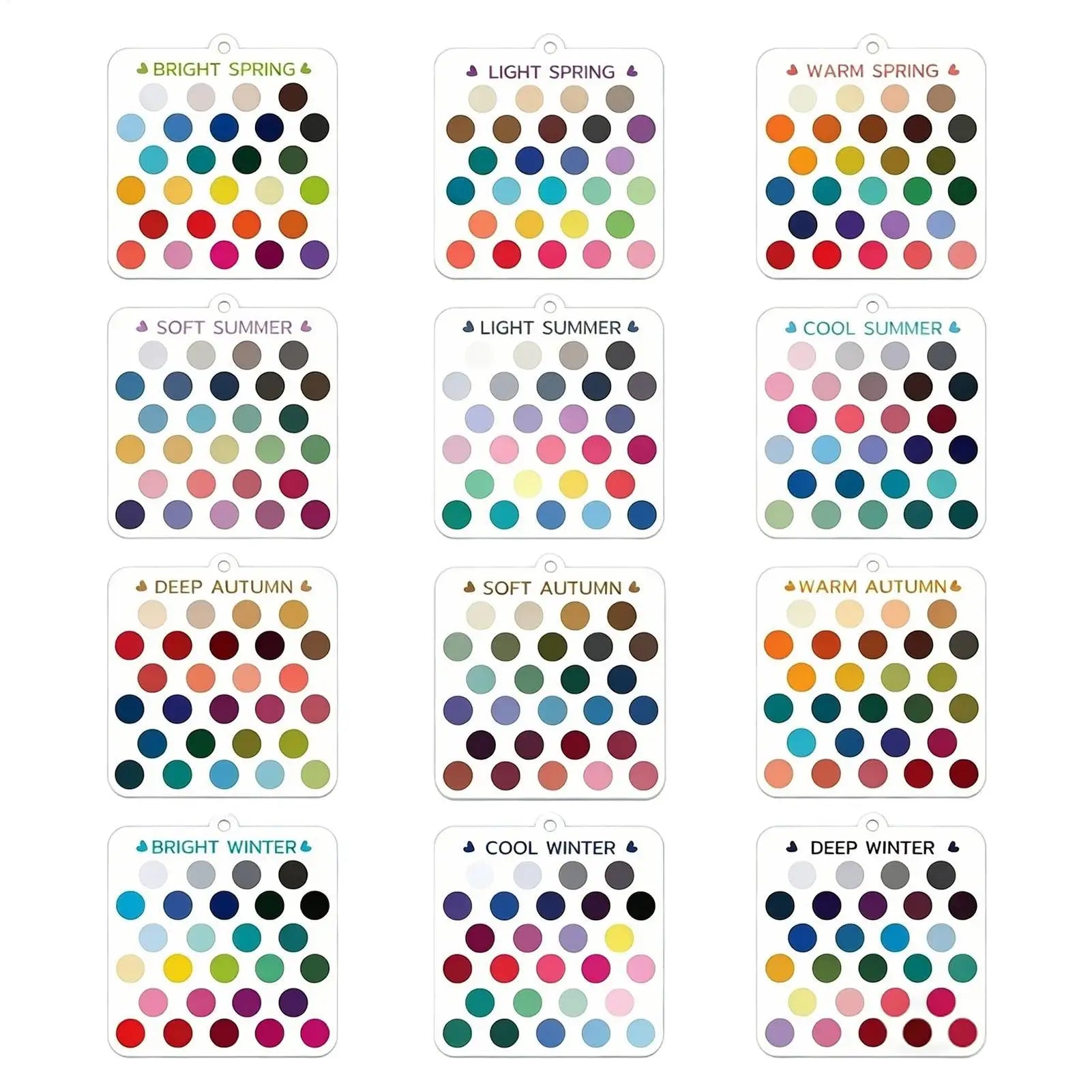 Seasonal Color Selection Cards 12 Piece Seasonal Clear Acrylic Season Color Analysis Template Cards for Clothing Outfits Makeup Qme