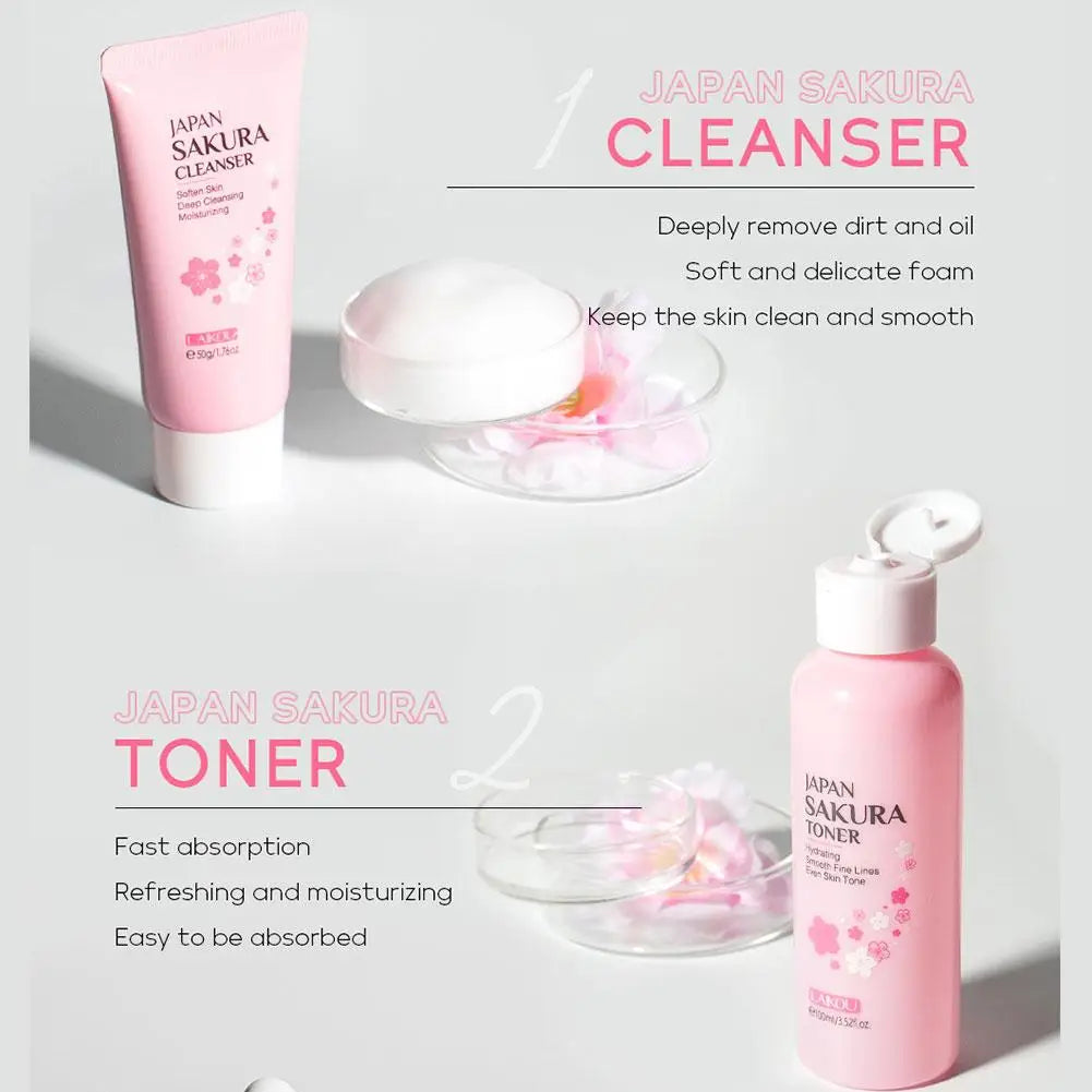 6PCs Sakura Skin Care Sets & Kits With Cleanser,Serum,Eye Cream,Sunscreen Cream Beauty Products For Women Gift Sets Routine Kit Qme