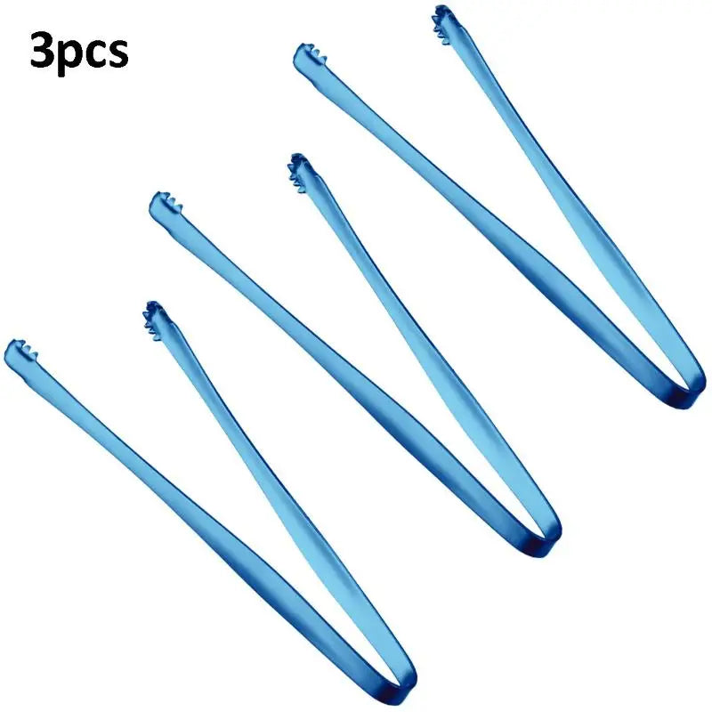 3pcs Stainless Steel Ice Clamp Thick Anti Slip Ice Clip Fruit Coffee Cube Sugar Clip Toothed Food Clip Kitchen Accessories Qme 3pcs Blue