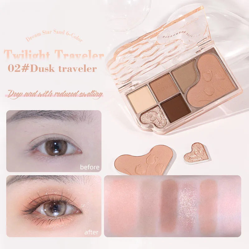 6-Color Blendable Eyeshadow Palette, Soft Smooth Fine Texture Powder Formula, Waterproof & Sweatproof, Valentine's Day gift Qme 02