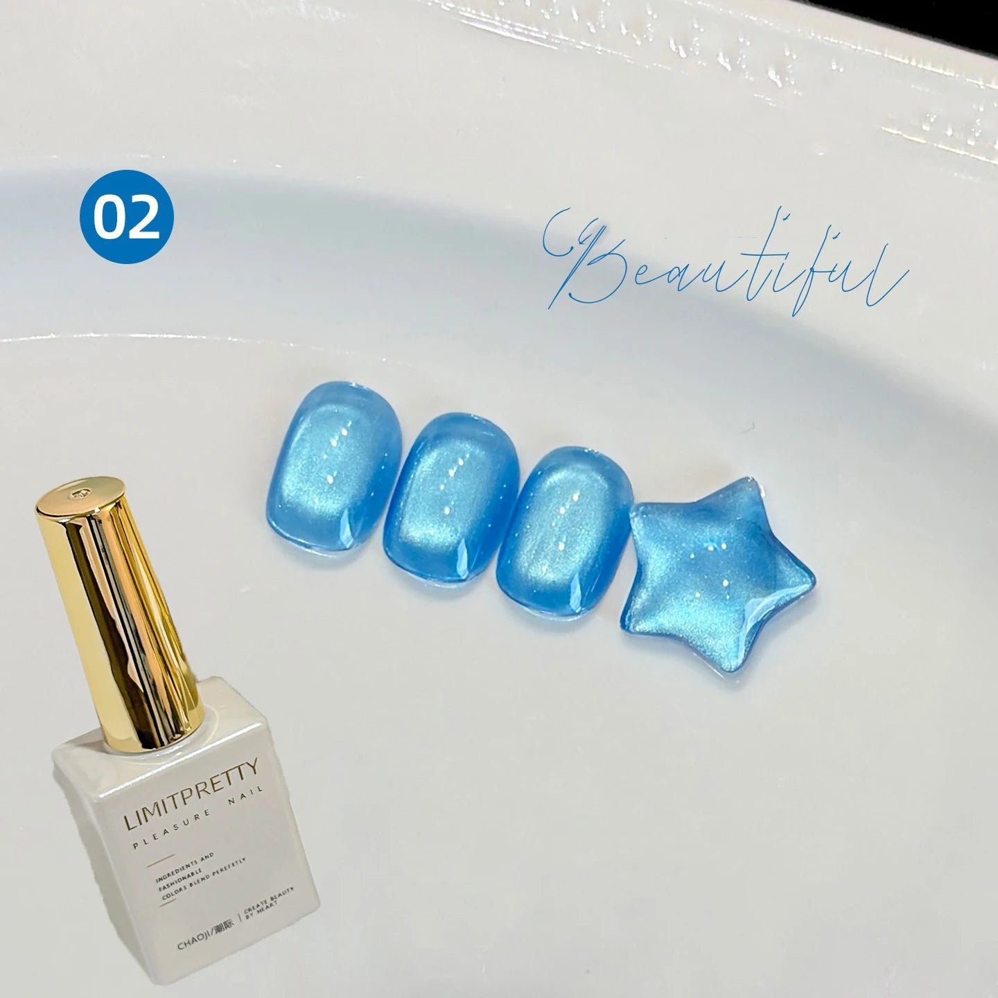 Ocean Blue Cat Eye Gel Polish, High Density Sparkle Glass Bead Magnetic Nail Art, Summer Nail Soak Off UV LED Polish Manicure Qme 02 15ml