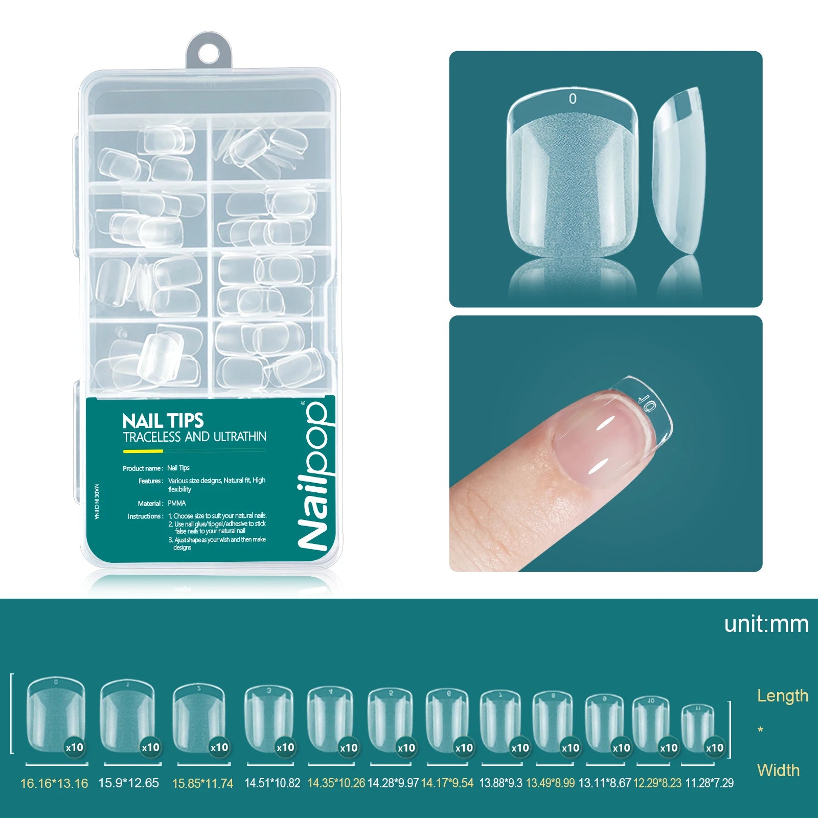 Nailpop Soft Gel Tips Nails Acrylic Material Half Almond Artificial Qme Square 003-120pcs
