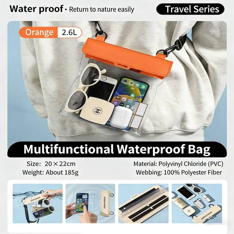 Universal Waterproof Phone Pouch Transparent Window Full Touch Qme Orange