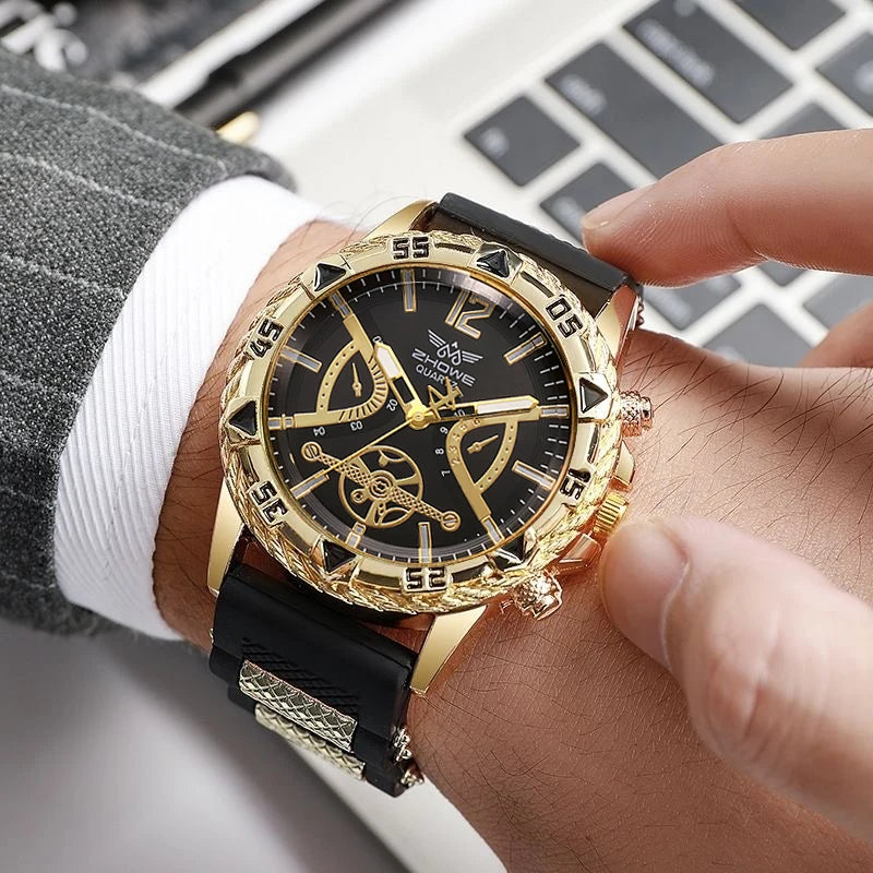 4PCS Fashion Silicone Strap Men Sports Watches Luxury Mens Business Watches Jewelry Set Reloj Hombre (Without Box) Qme