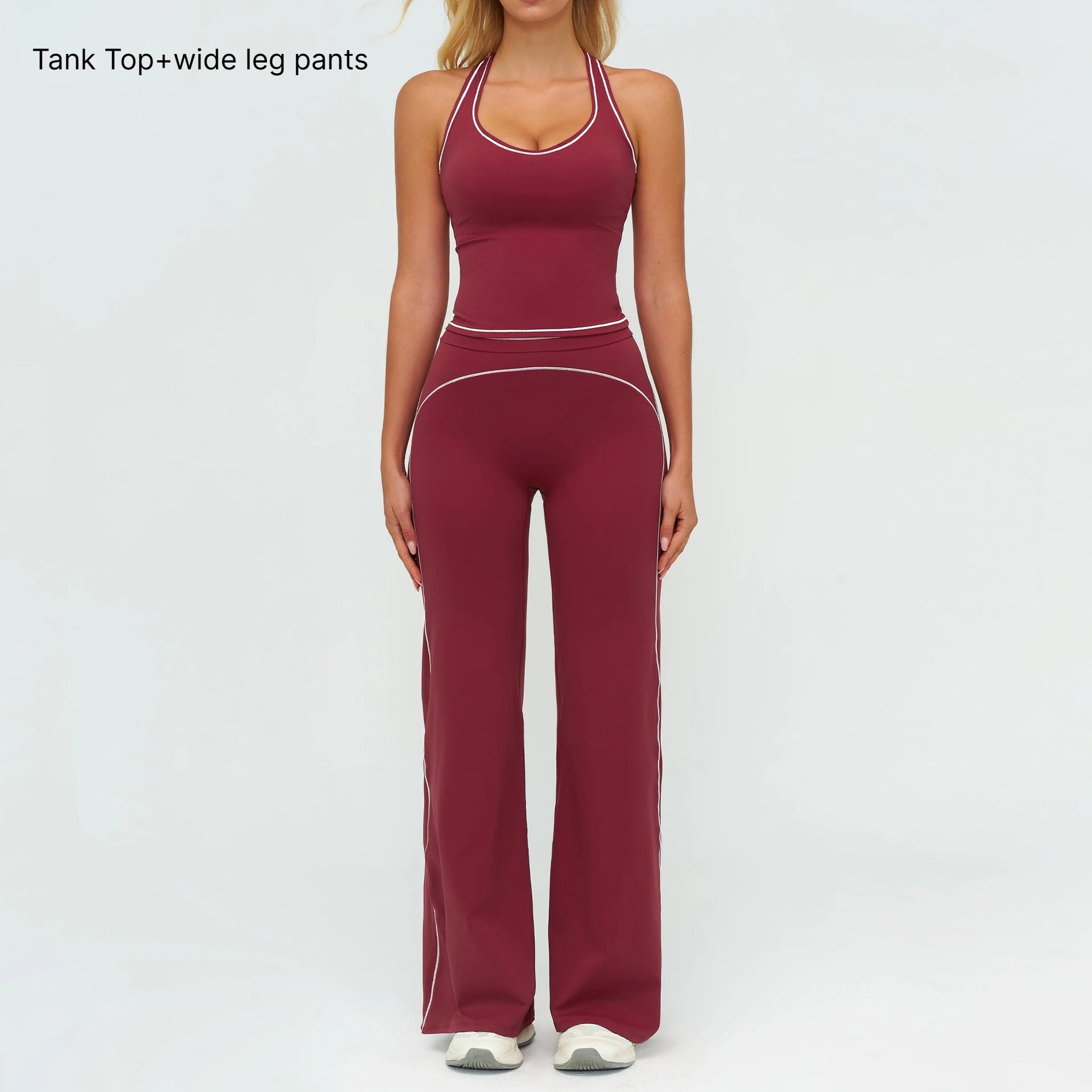 A 2PCS Yoga Set Gym Clothes Outdoor Sports Outfits Women Tracksuit Gym Fitness Suits Workout Flared Pants Sportswear Qme 2pcs Red M
