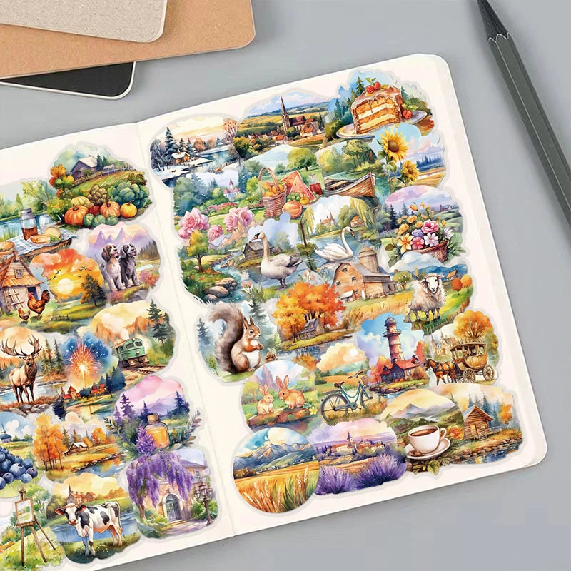 Rural Scenery Sticker Decoration Scrapbooking PET Aesthetic Korean Qme