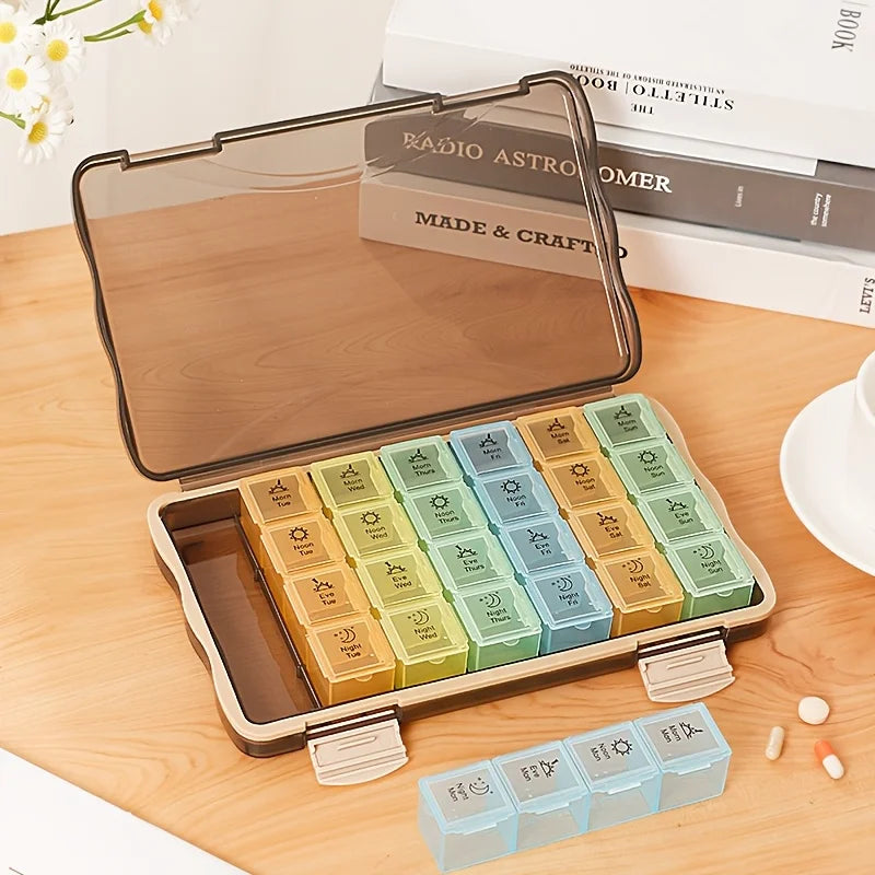 7-Day Pill Organizer with 4 Times Daily Morning/Noon/Night/Bedtime-Travel-Friendly Weekly Medication Planner Portable Pill Case Qme 1pc