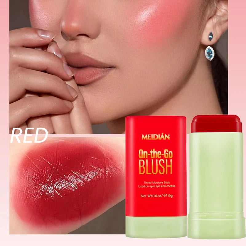 Durable Waterproof Powder Blusher Stick Vibrant Multi Options Rich Qme RED