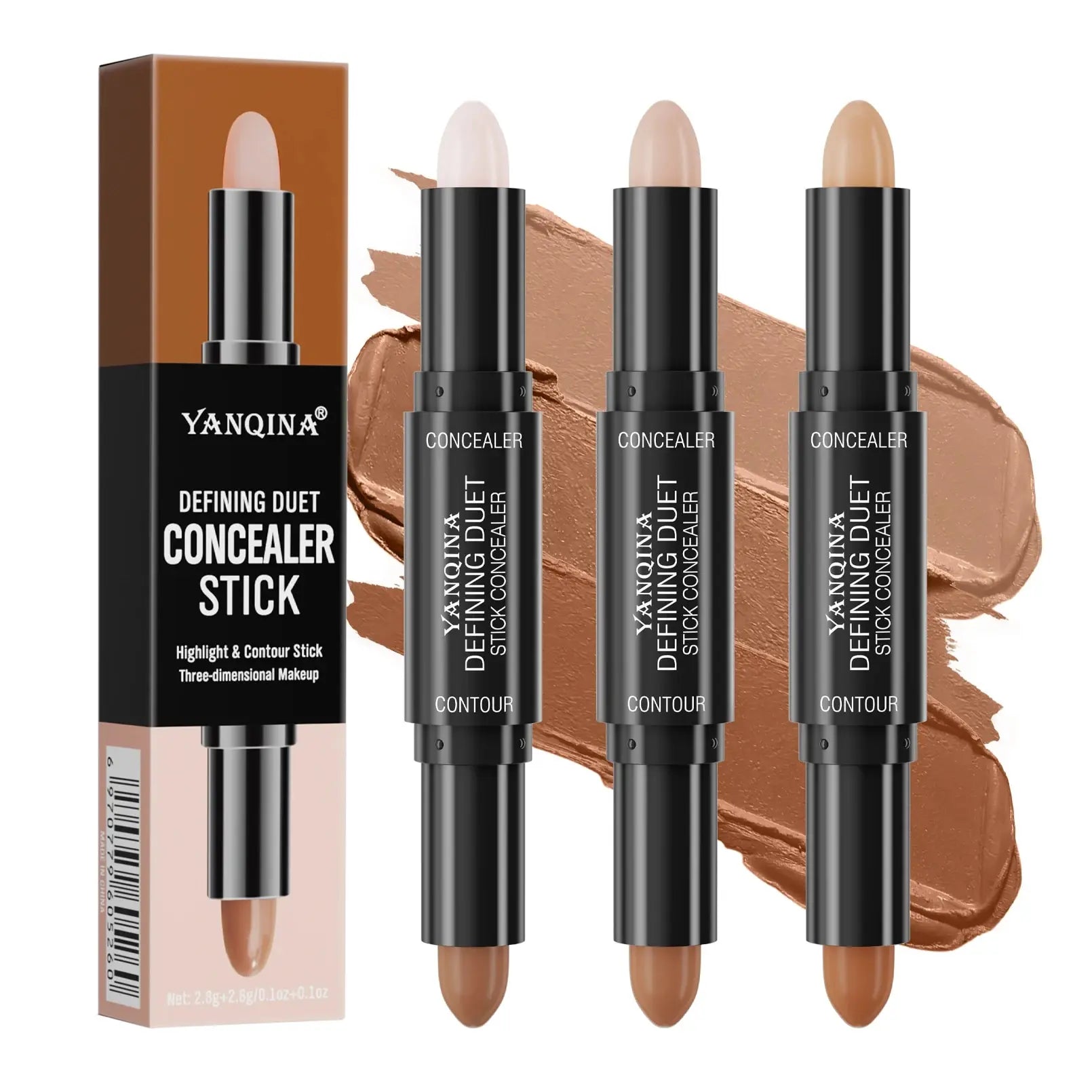 Contour Stick Duo, Double-Ended Highlight and Shadow Cream, Waterproof Full Coverage Concealer, Natural Finish Makeup for All Sk Qme